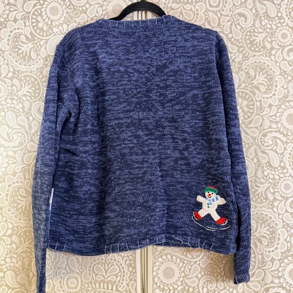 Christmas Snowman Sweater Cardigan Vintage Large - Picture 2 of 4